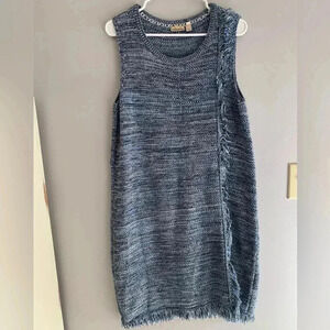 Woman’s Holding Horses By Anthropology Blue Knit Quilted Fringe MIDI Dress SizeM